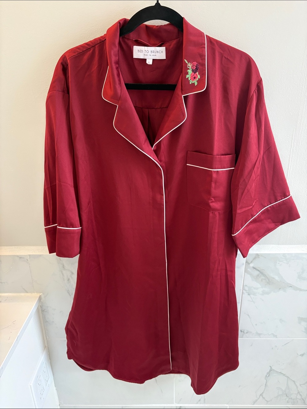 Women’s Embroidered Satin Pajama Nightgown